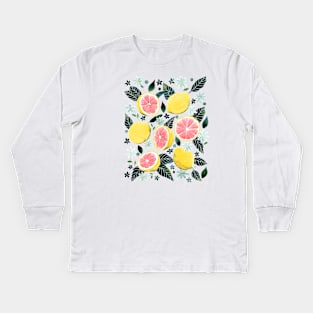 Watercolor Grapefruit Pattern Kids Long Sleeve T-Shirt